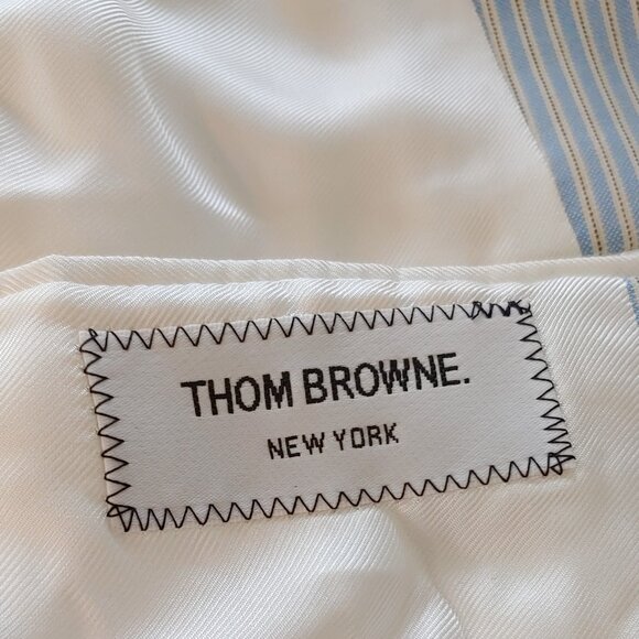 NEW THOM BROWNE BLUE Striped Wool Double Breasted BLAZER Women's RARE - Picture 11 of 16